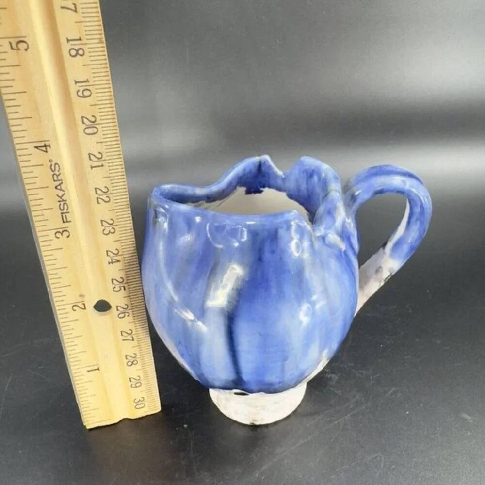 Italian Art Pottery Small Pitcher Creamer Drip Glaze Folded Edges Specked Inside